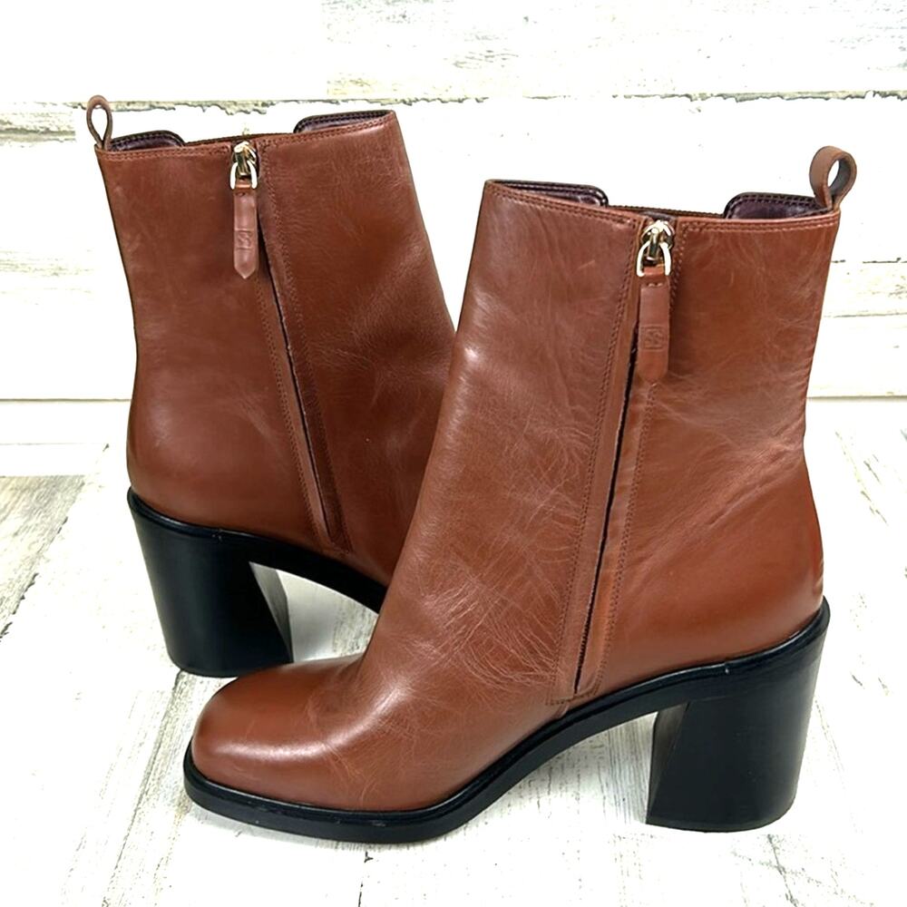 Franco Sarto Womens 11 Brown Leather Paula Heeled Ankle Boots NEW